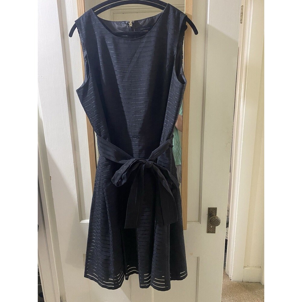 Tommy Hilfiger Navy Blue Dress Pleated Skirt A-Line Rayon Size 16